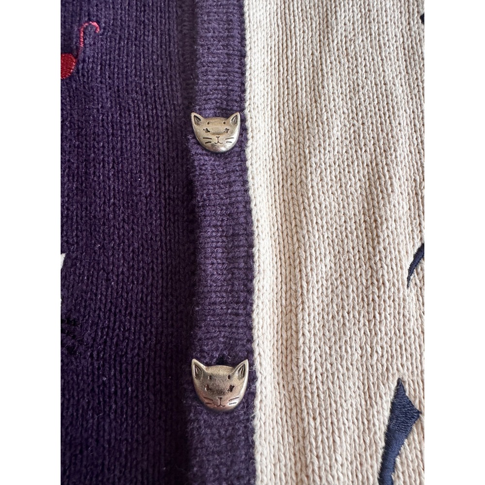Christopher & Banks Cat Cardigan Navy Cream Embroidered Knit Sweater Medium 2003 - Picture 12 of 16